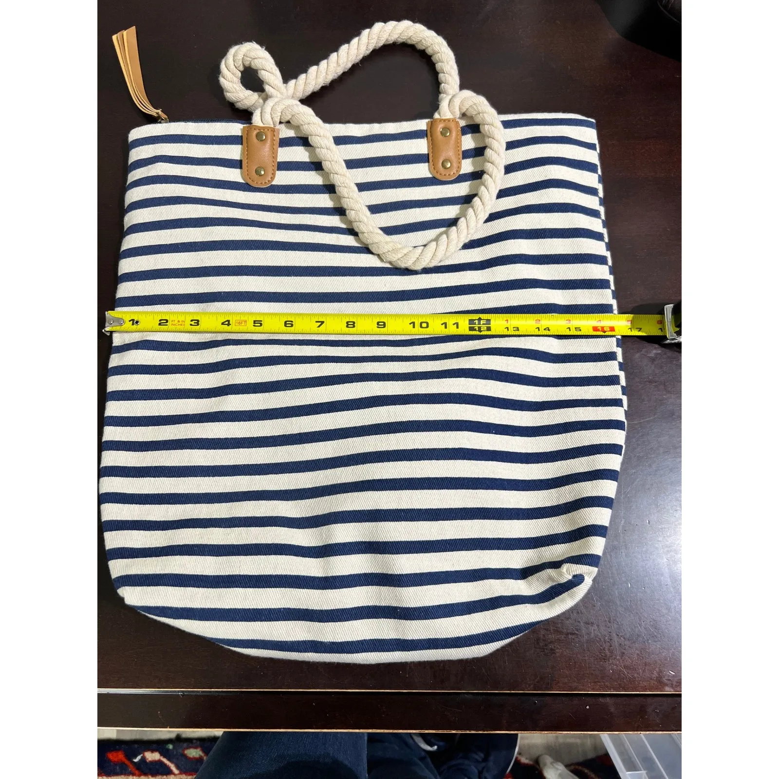 Summer & Rose Tote Bag Striped Nautical Beach Rope Handles Zip Closure NWOT - Image 7