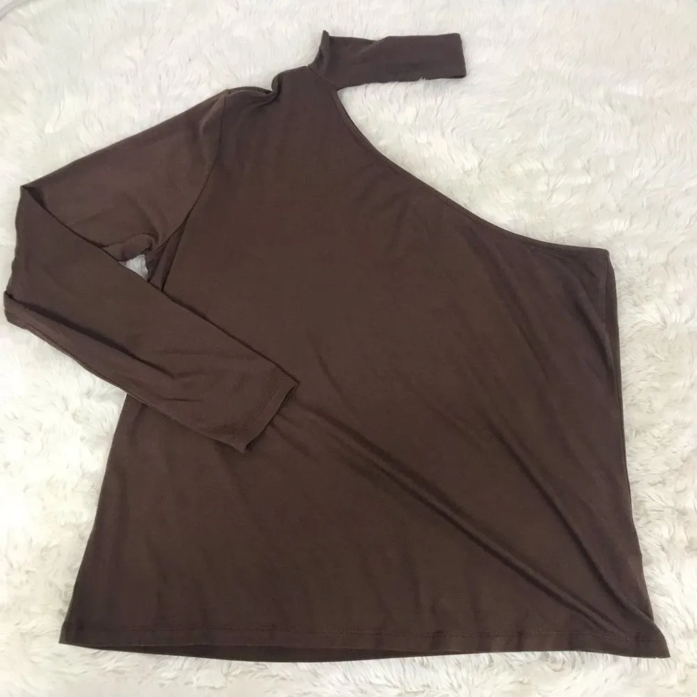ELOQUII Brown One Shoulder Crop Turtleneck Top Mock Neck Long Sleeve Size‎ 18/20 - Image 5