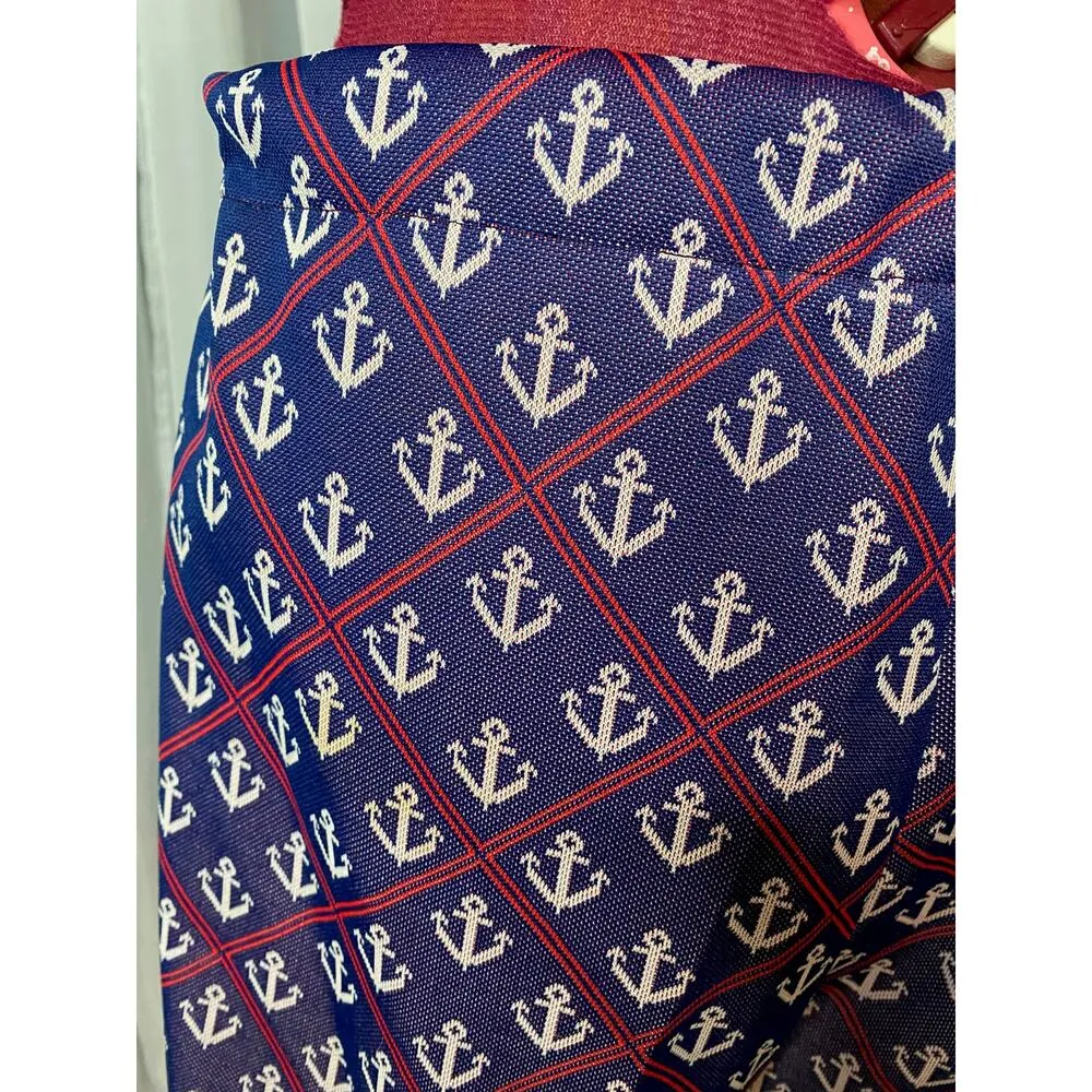 hot pants 1960s double knit polyester nautical anchor pattern Blue Size M - Image 3
