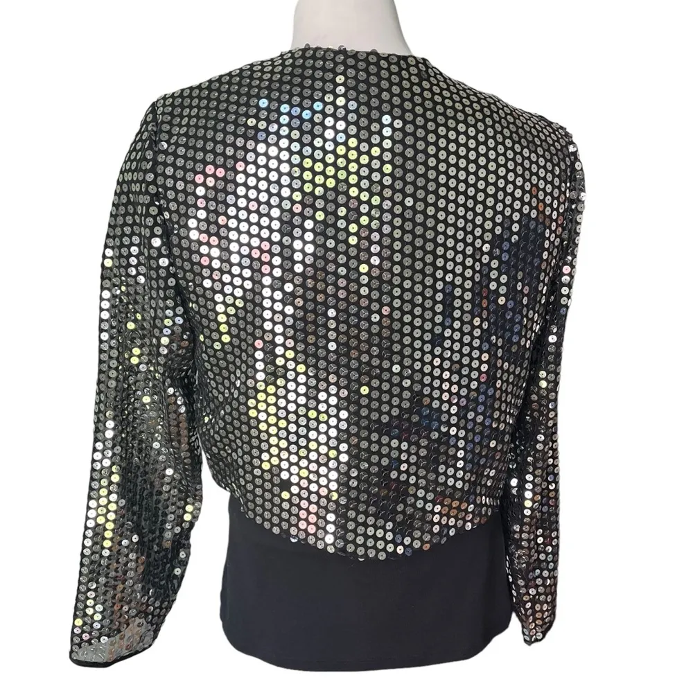 Vintage Lew Magram Silver Sequin Open Front Bolero Jacket, Sz M Size M - Image 5