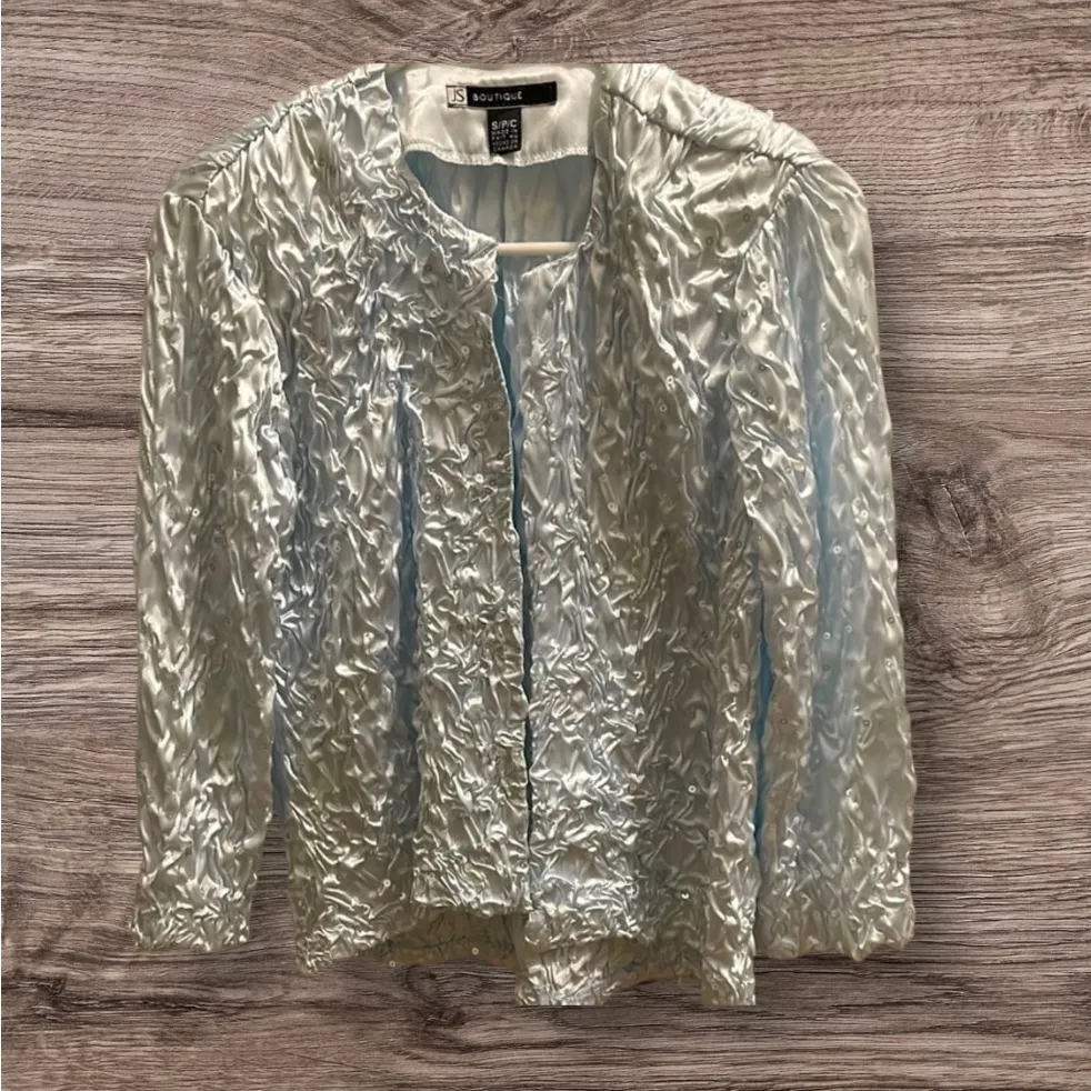 NWT Light Blue Sequin Crinkle Blazer Jacket - Image 2