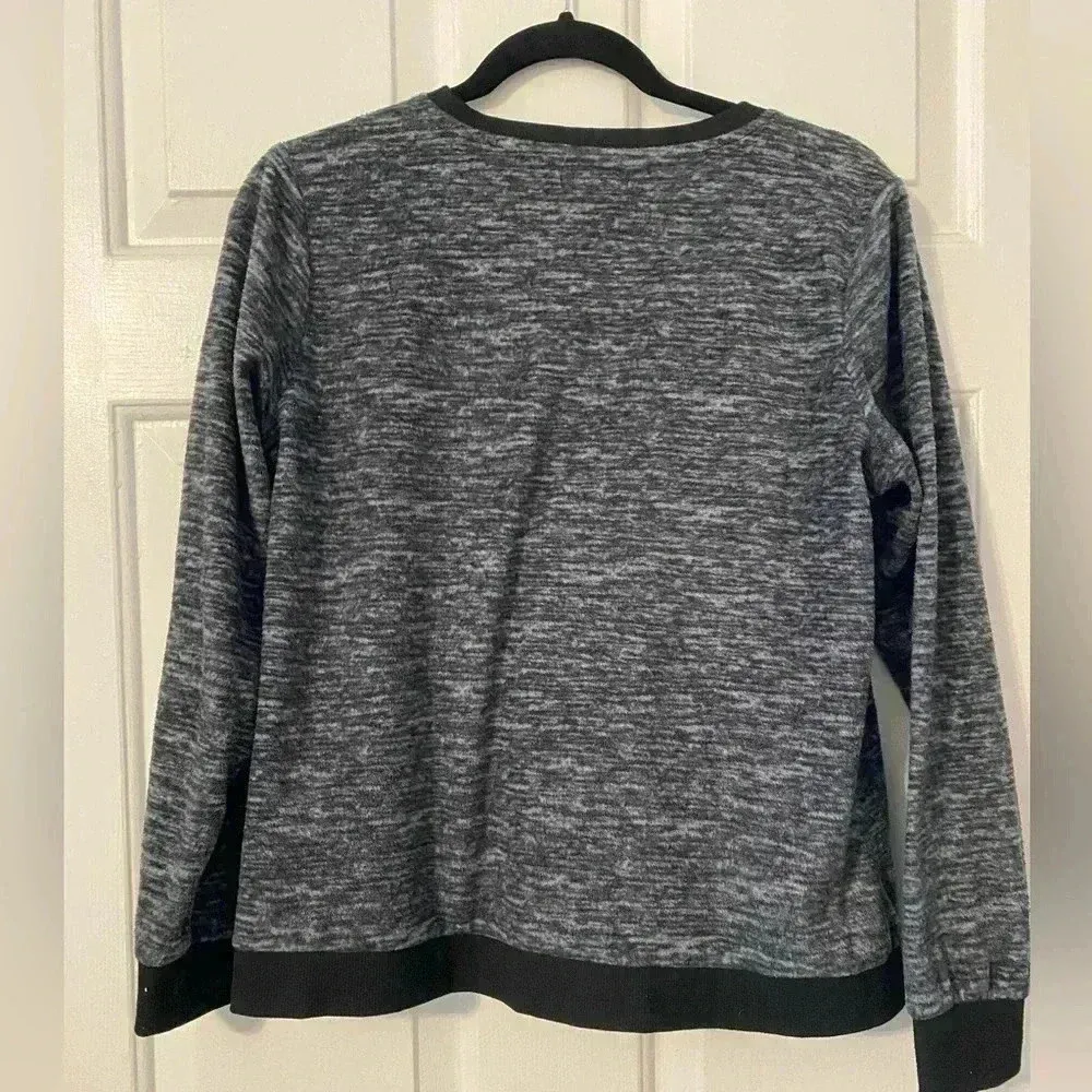 Nicole Miller Black-‎ Gray Soft Fleece Light Pullover Top Front Pocket Sz Medium - Image 2