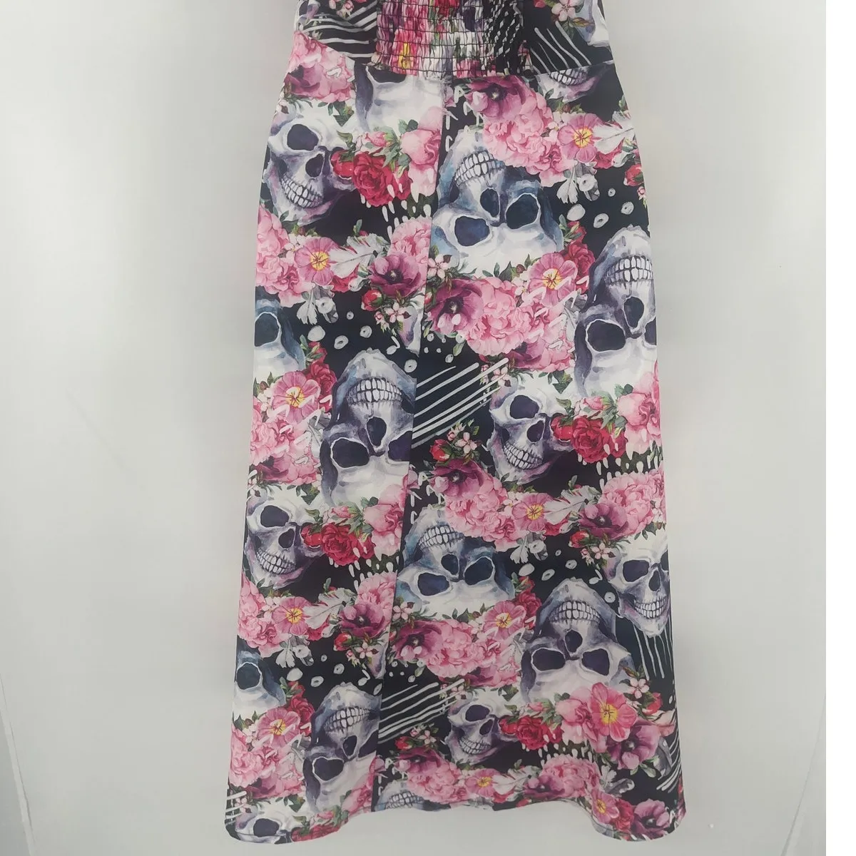 Floral Skull Halter Dress Sz XL Rockabilly Pinup Gothic Vintage Tattoo Halloween Black - Image 7
