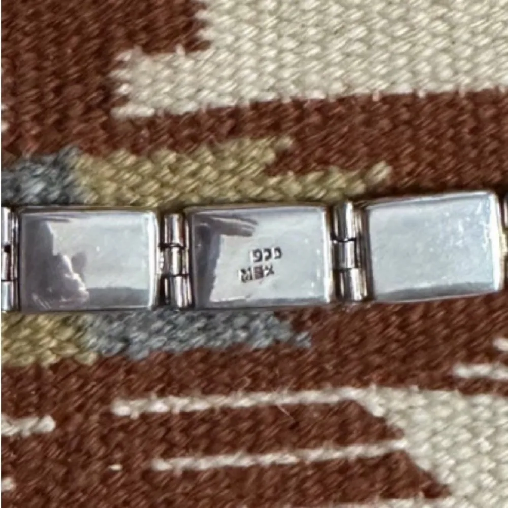 TAXCO Sterling Silver Onyx Cabochon Linked Toggle Bracelet - Image 6