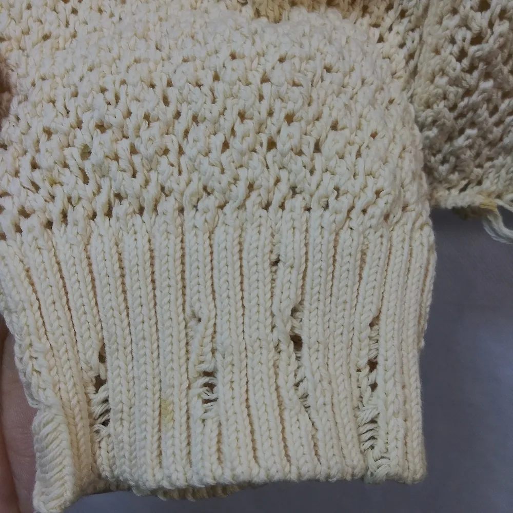 Alexander Mcqueen Cream Distressed Crochet Knit Cotton Sweater Size L - Image 10