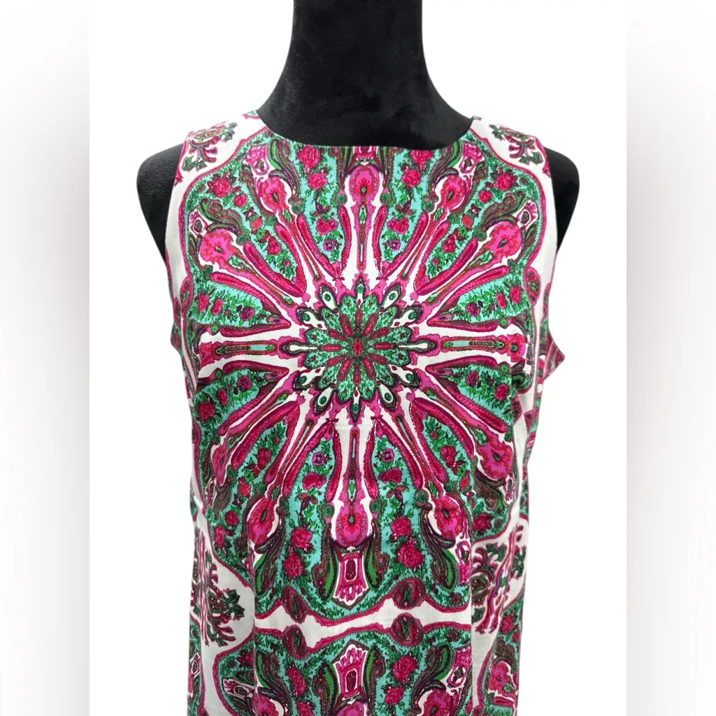 London Times Pink Green Medallion Kaleidoscope Shift Dress 12 Mod Preppy - Image 6