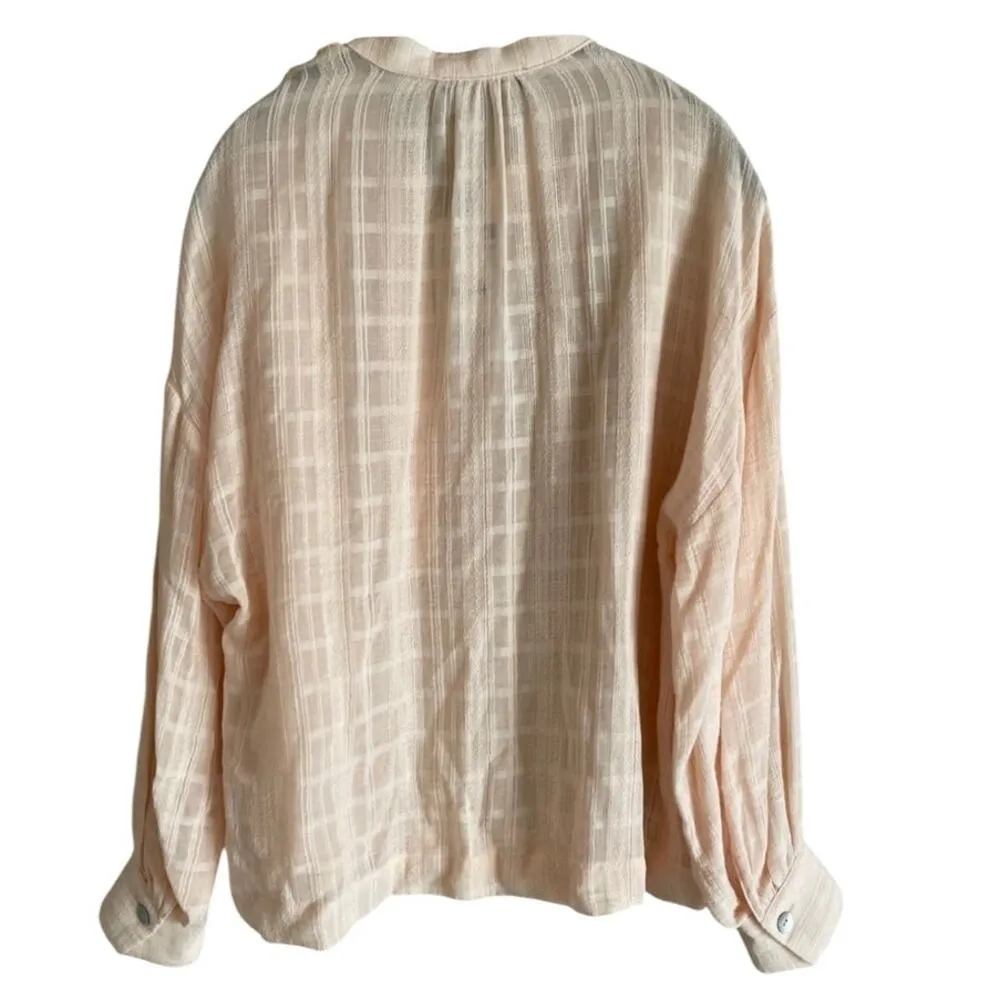 Zara Long Sleeve Oversized Flowing Loose Semi Sheer V Neck Blouse XS Soft Peach - Image 14