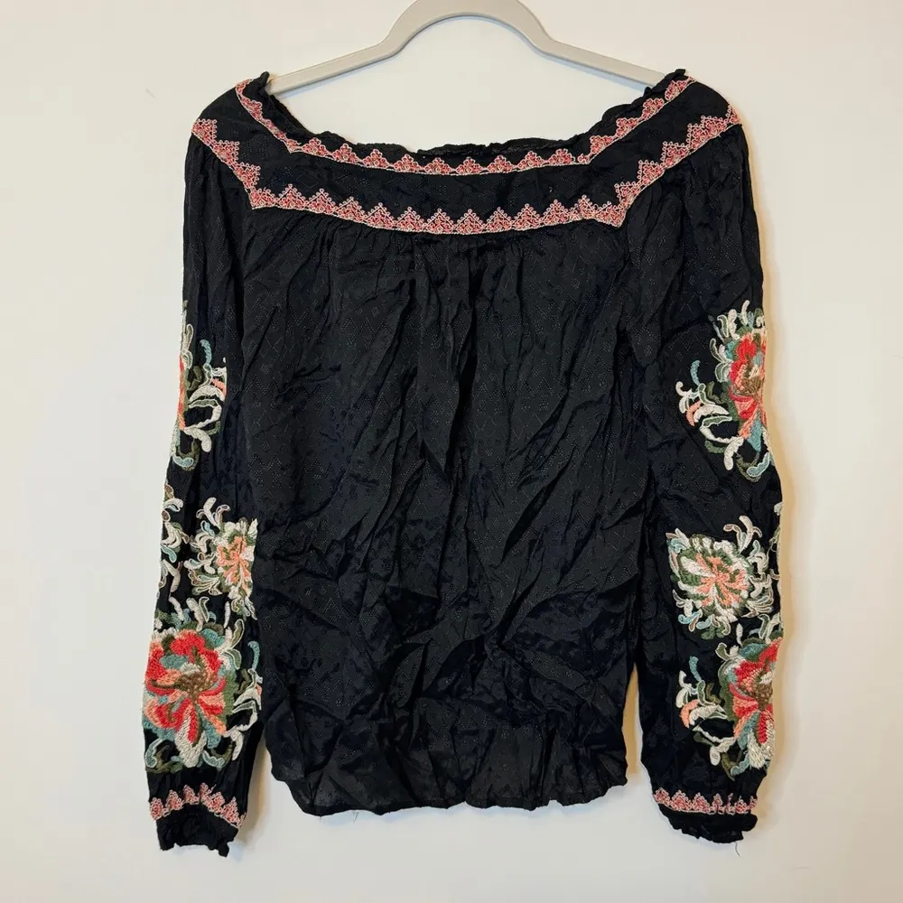 Sundance Floral Embroidered Artists Vision Tunic Size Small Black Pink Black - Image 7