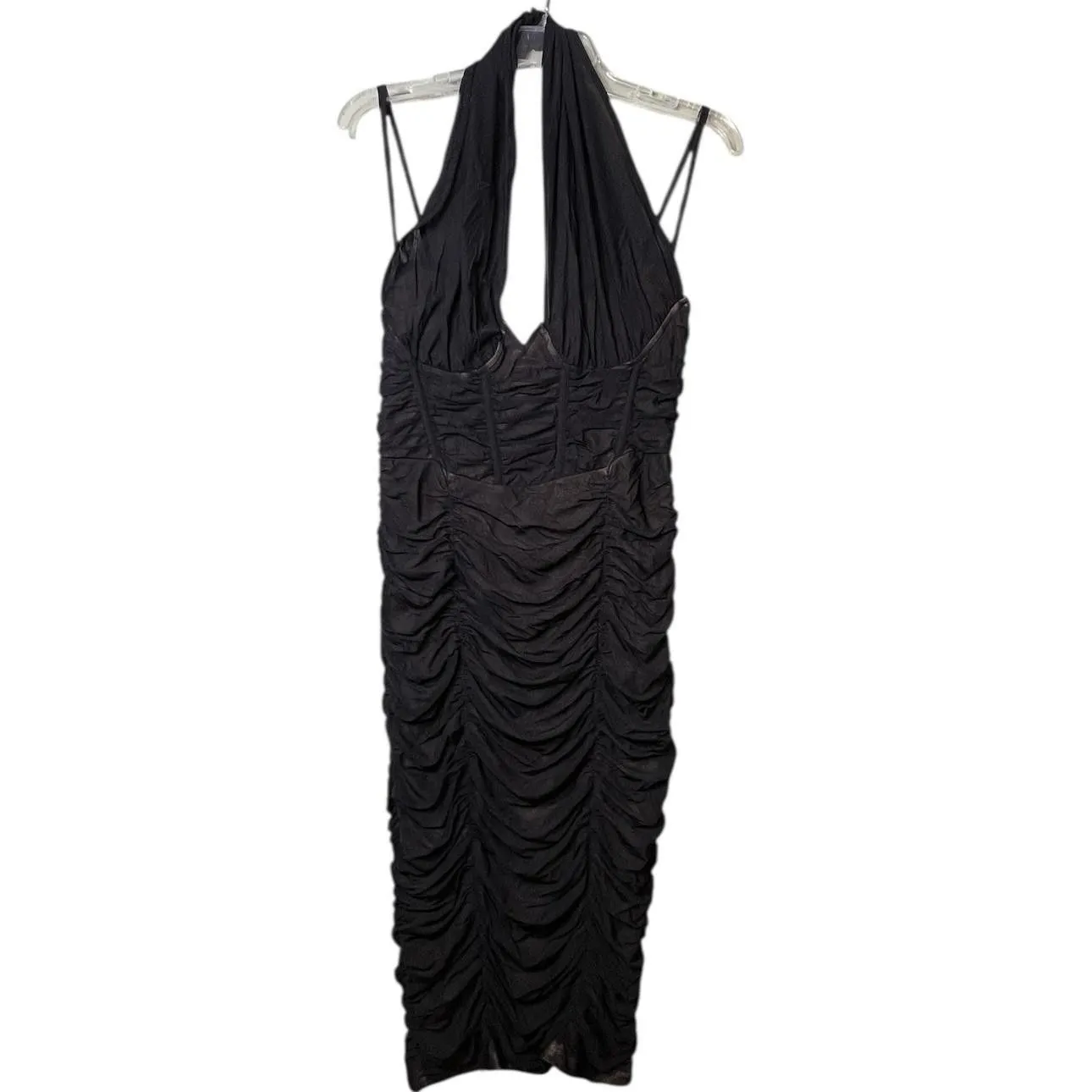 PrettyLittleThing Dress Womens US 6 Black Halter Ruched Bodycon Midi Party - Image 12