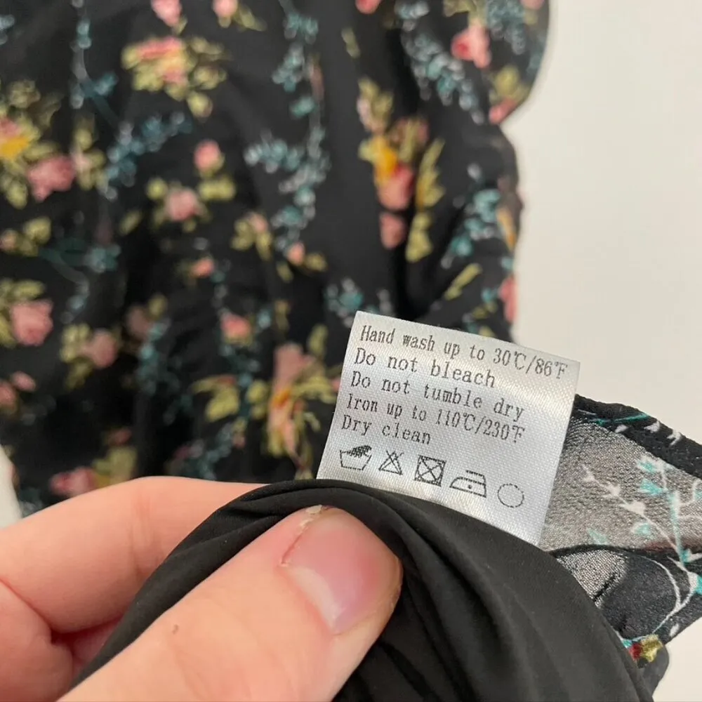 NEW NWT LEA VIOLA Shirred Floral Mini Dress Black Pink Multi Ruched Bodycon S - Image 11