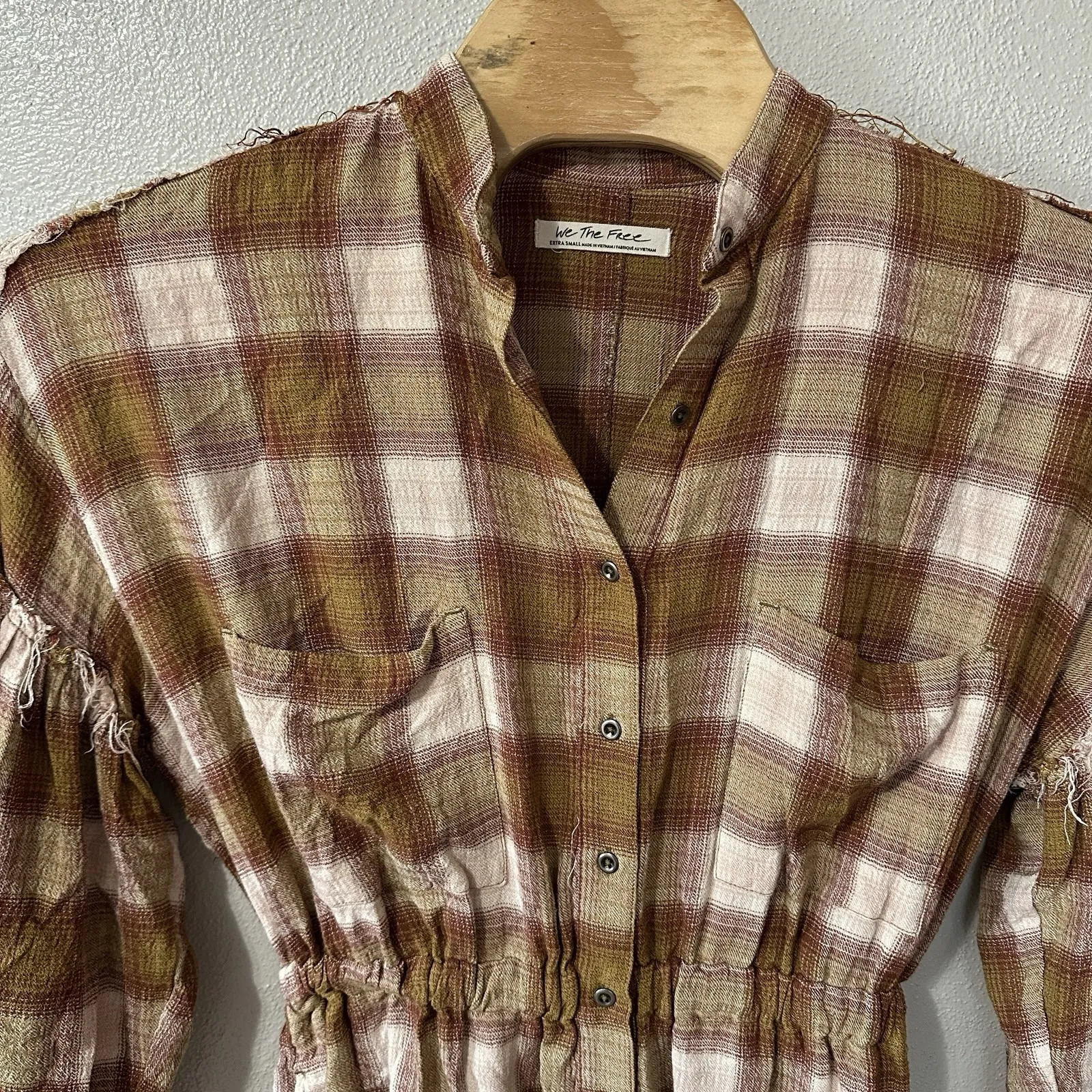 We The Free People Dress Women's XS By‎ The Way Plaid Mini Tunic Button Pockets - Image 3