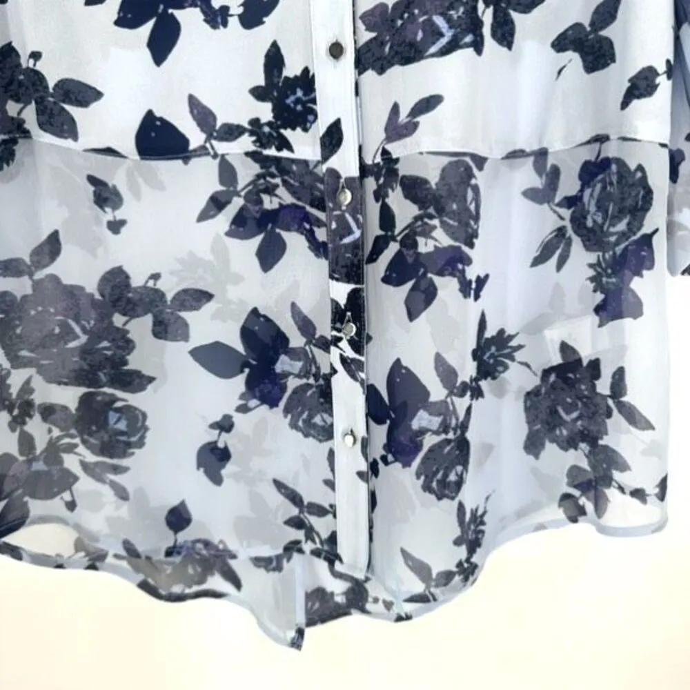 NWT Candie’s‎ Button Down Career Blouses Medium Floral Blue Lace Split Back - Image 13