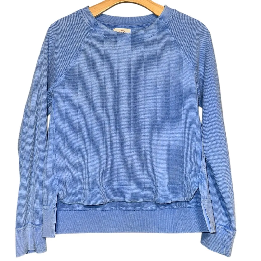 Sunnyside by Sundry Size S Blue Thermal Waffle Knit Pullover Top Long Sleeve Top - Image 1