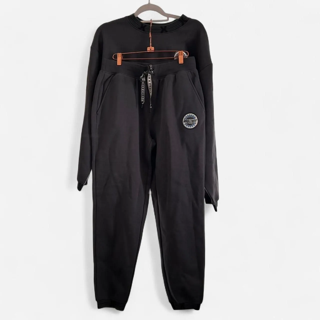 Savage X Fenty Holographic Logo Sweatshirt & Sweatpants Set – XS (Oversized Fit) Black - Image 2