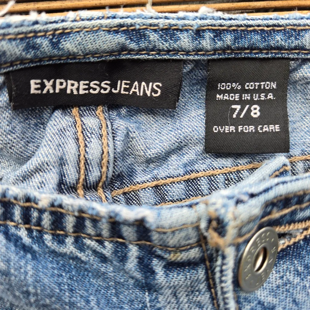 Y2K Express Jeans Studded Button Fly light faded denim maxi skirt 7/8 Blue Size undefined - Image 5