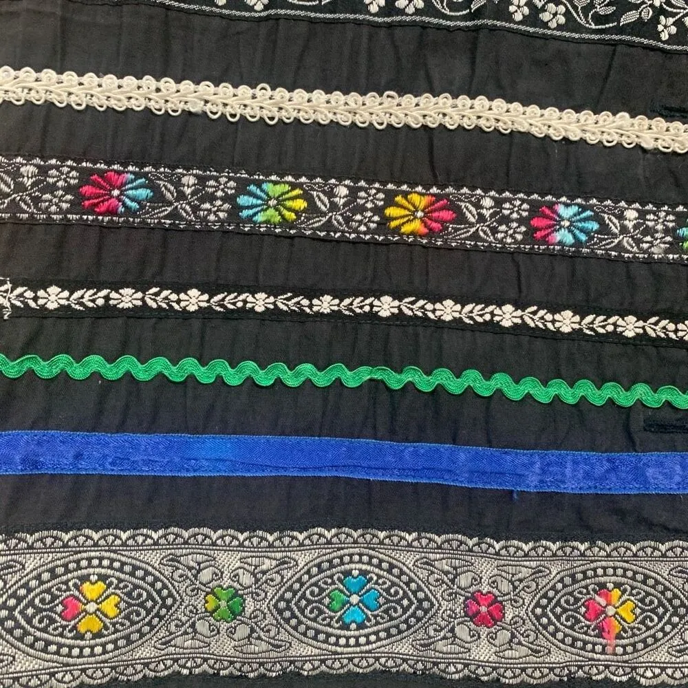 Vintage 90s Embroidered Folk Art Vest Black Colorful Vneck Waistcoat Large - Image 11