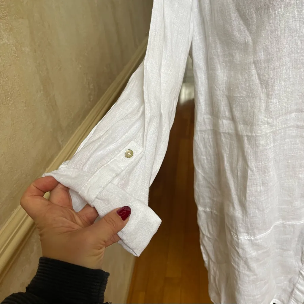 Tahari 100% Linen White Lagenlook Relaxed Tunic Button Down Shirt Sz L - Image 6