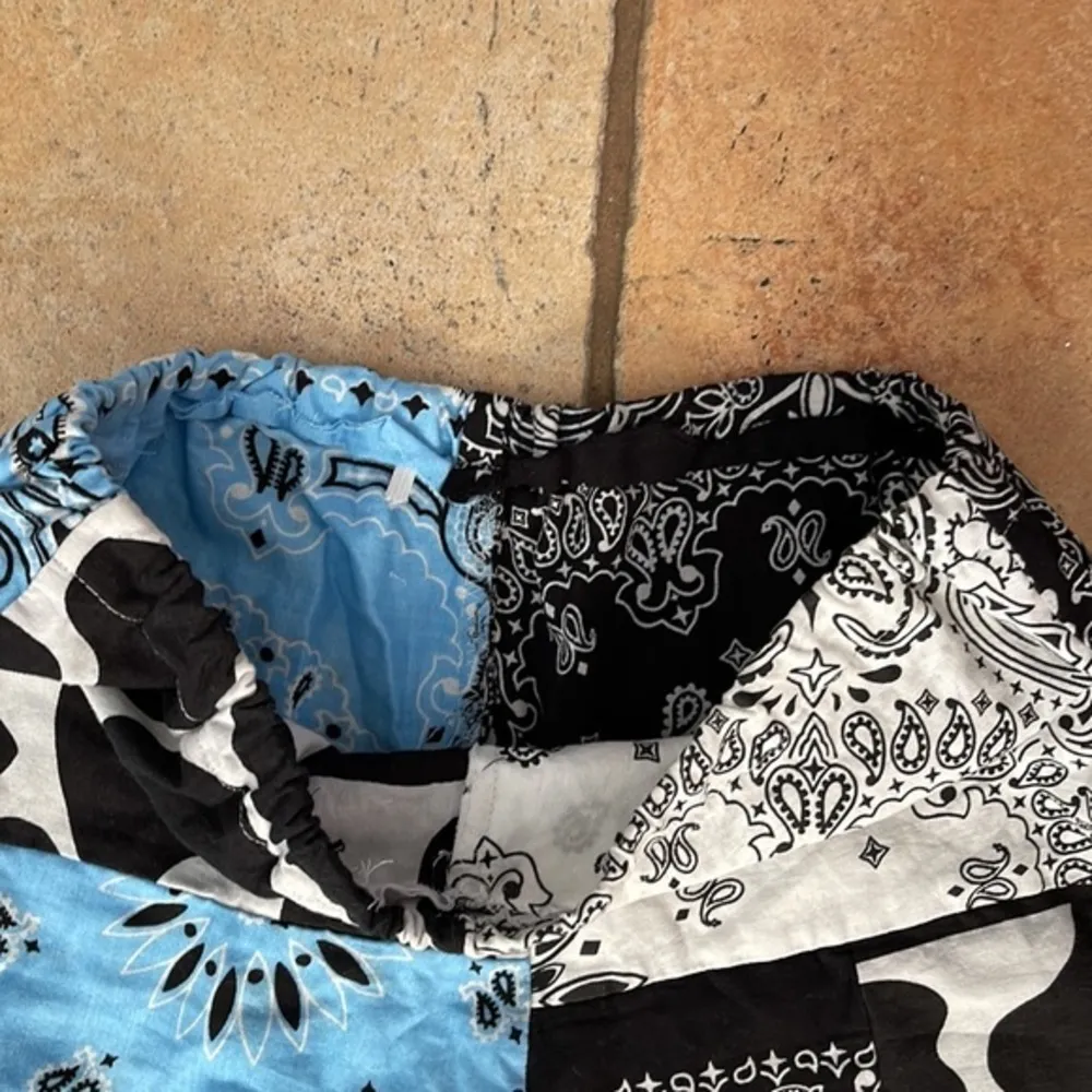 Boho Hippie chic handmade crop wide leg Bandana pattern pants Blue - Image 2