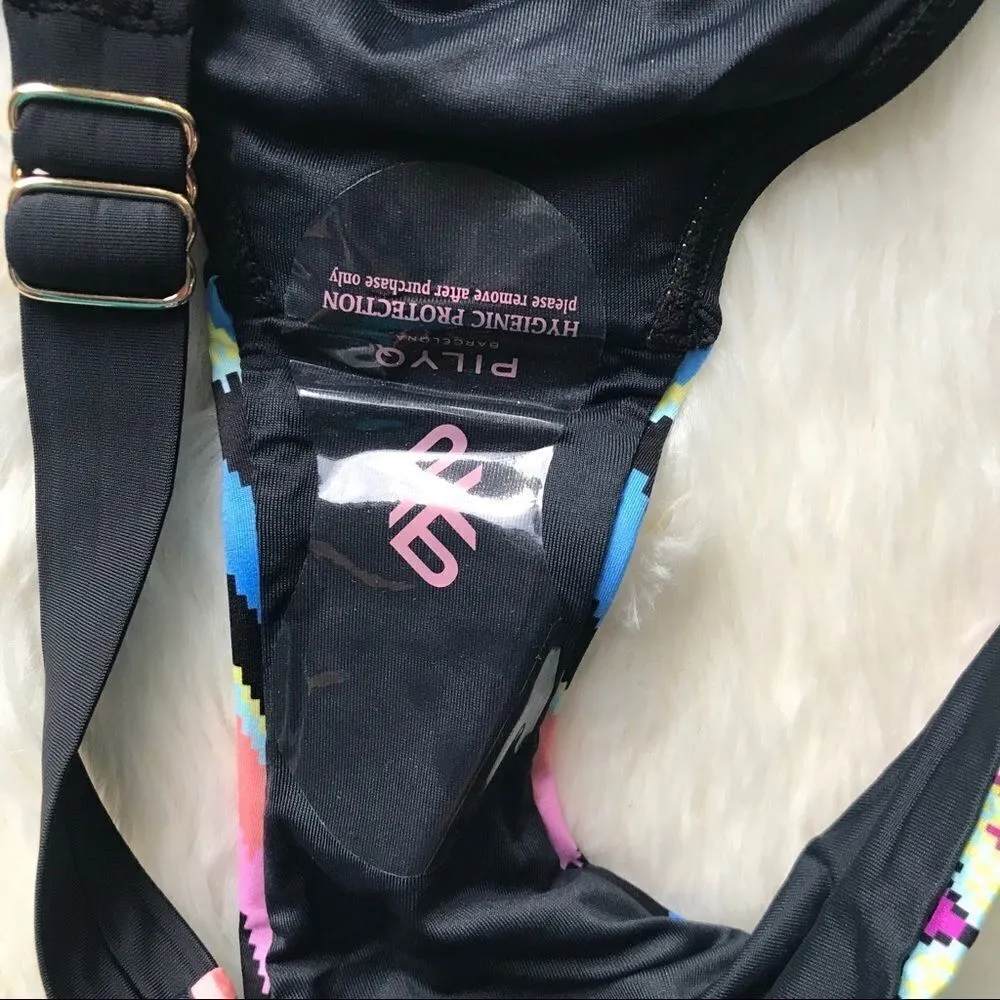 PILYQ Rainbow Low Rise Bikini Bottom Adjustable Waist Black Pink Green Small New - Image 8