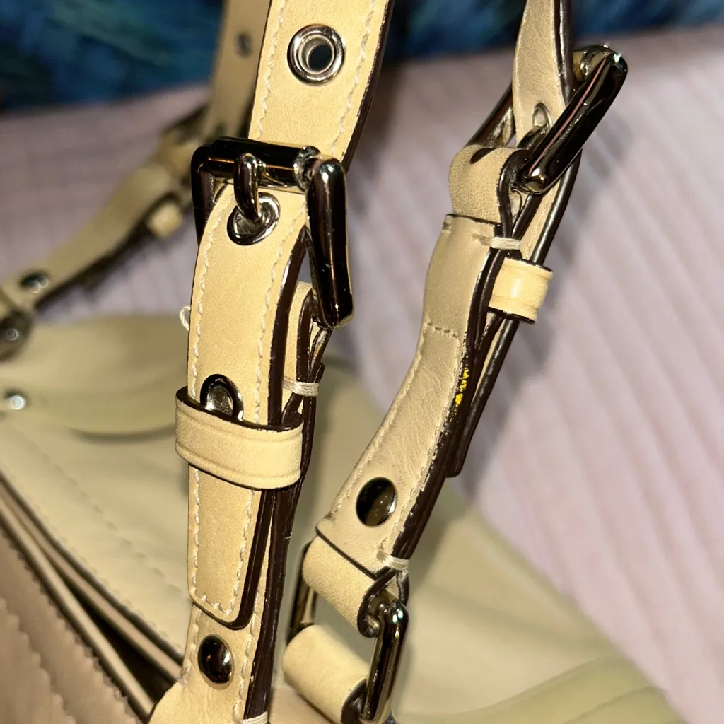 Vintage Coach Pale Yellow Beige Leather Double Handle Shoulder Bag - Image 15