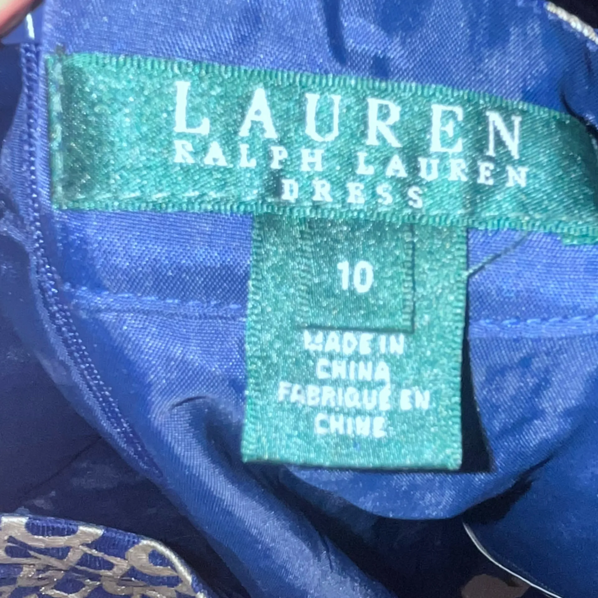 Ralph Lauren Dress Navy Blue Gold Metallic Geometric Gold Evening Cocktail 10 - Image 2