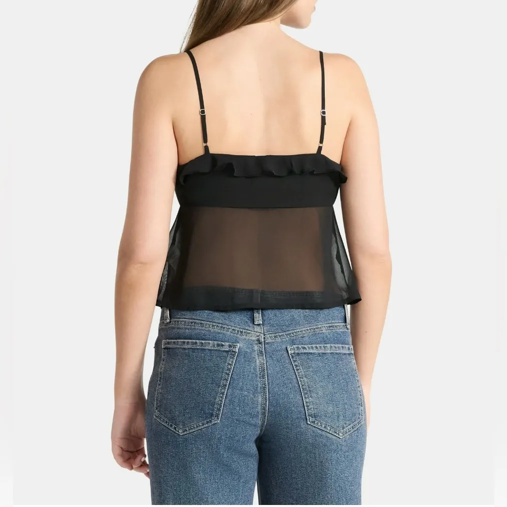 NWT - Black Sheer Chiffon Ruffle Tie Front Cami. - Image 2