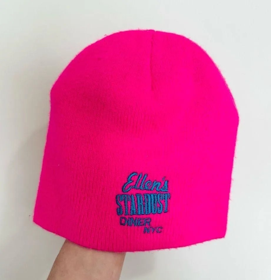 NEW Ellen’s Stardust Diner NYC Neon pink embroidered beanie hat - Image 3