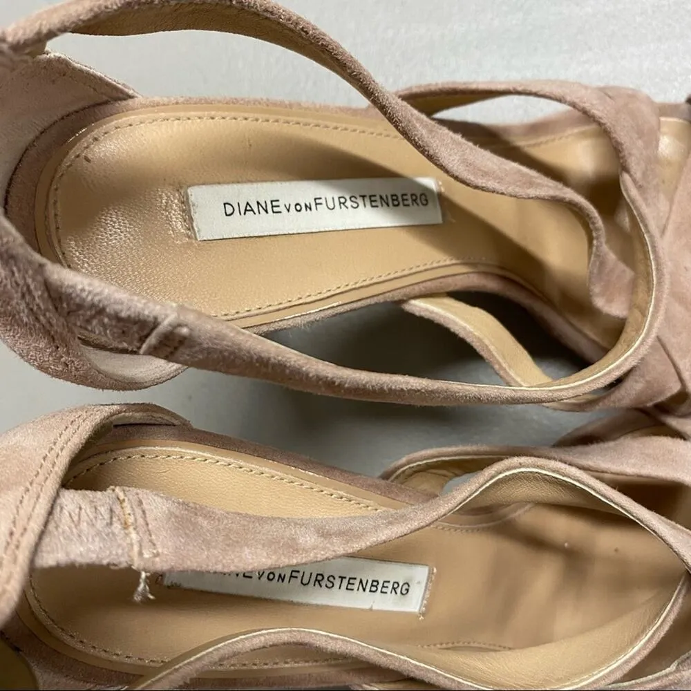 Diane Von Furstenberg High Heel Suede Cream Strappy US Womens Size 7 (37 EUR) - Image 3