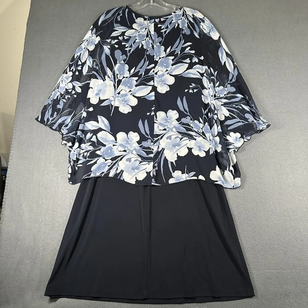 Connected Apparel Dress Womens 8 Floral Overlay Chiffon Midi Cape Sleeve Cocktai - Image 7