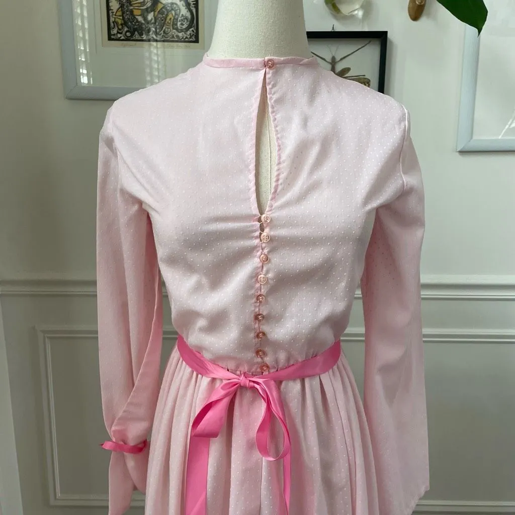Vintage Sexy Sweet Keyhole Front Midi Dress Pink Dot XS - Image 3