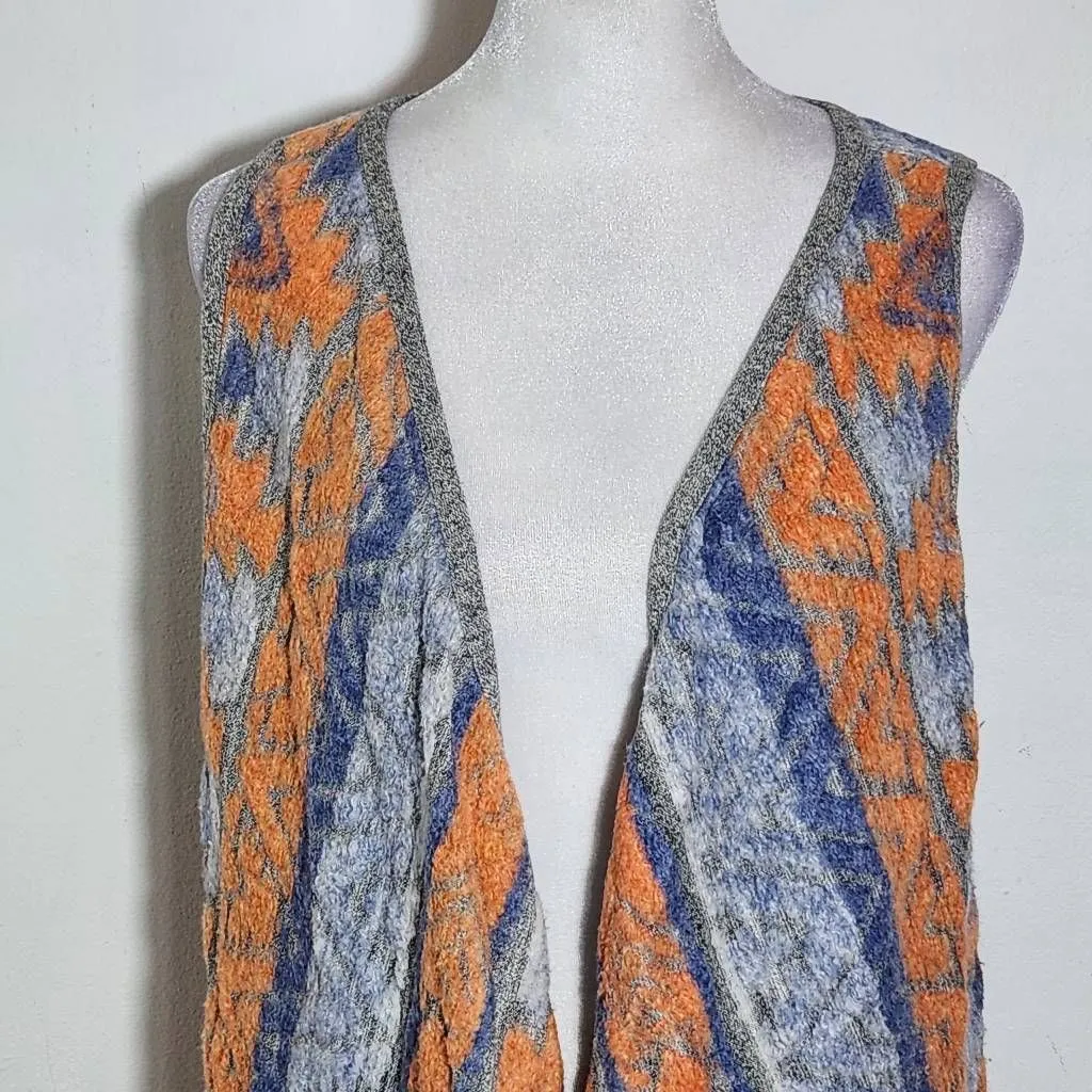 INC International Concepts Gray and Orange Aztec Vest with Fringe Size Medium - Image 3