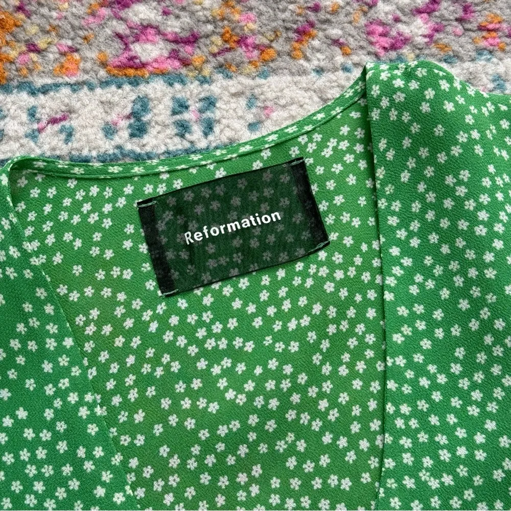 Reformation Dawn Green White Floral Short Sleeve Wrap Mini Dress Women’s Size XS - Image 7