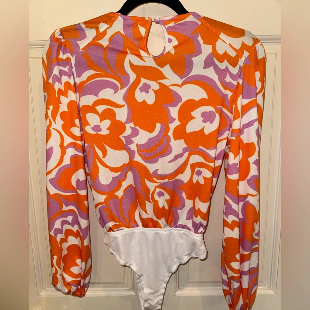 Vibrant Floral Bodysuit in Orange and Purple - Image 2