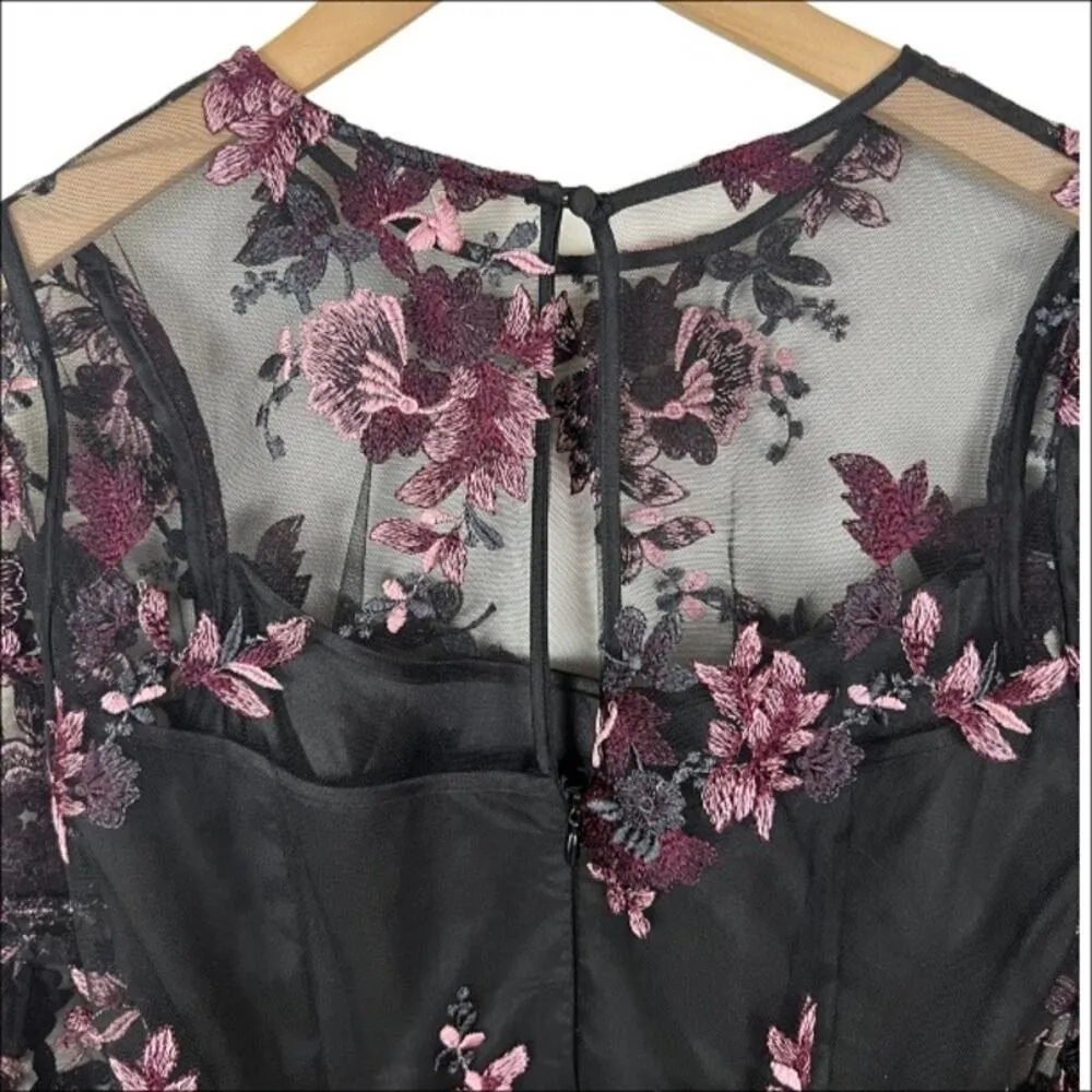 White House Black Market Bell Sleeve Floral Embroidered Mini Dress Black Size 4P - Image 5