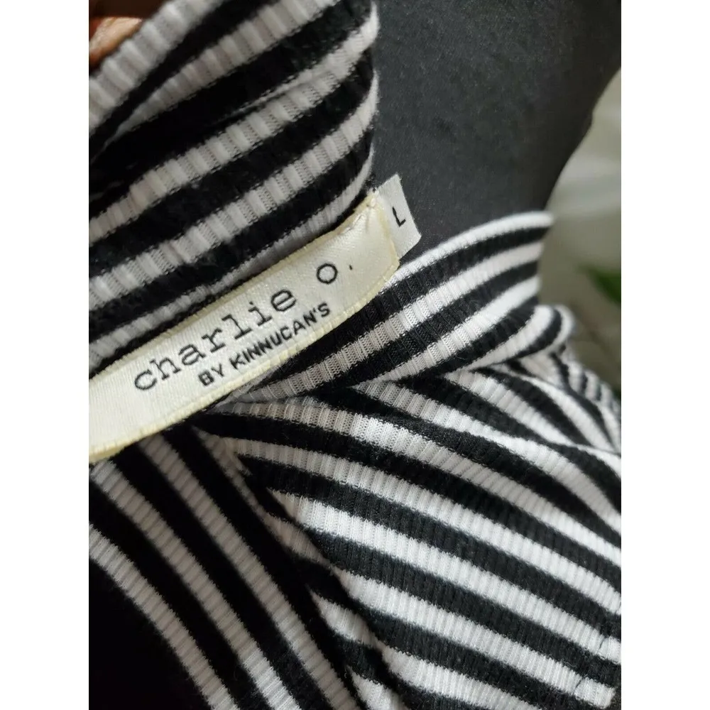 Charlie O Women's White & Black Rayon Sleeveless Mock Neck Knee Length Dress L - Image 8