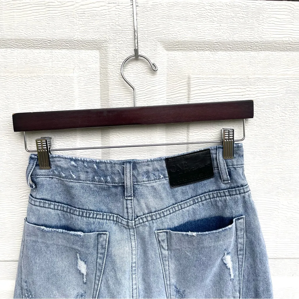 One x OneTeaspoon Womens Mini Skirt Distressed Light Wash Denim 26 - Image 6