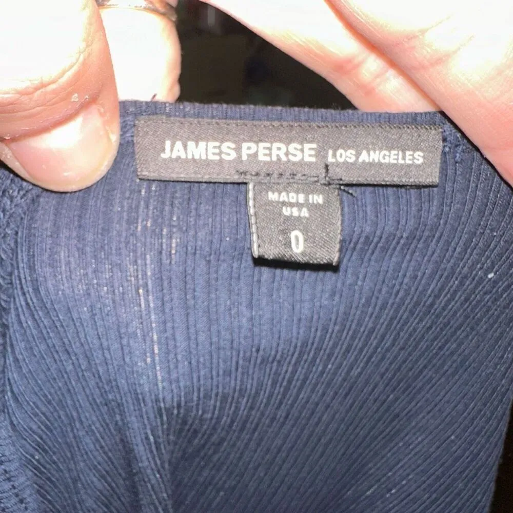 James Perse Los Angelas navy blue ribbed U neck long sleeve shirt - Image 3