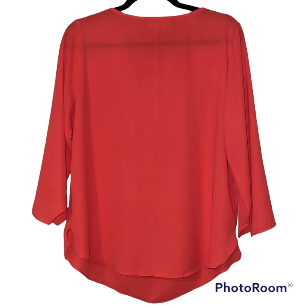 Veronica M. large blouse round neck 3/4 sleeve sheer orange polyester pre owned - Image 6