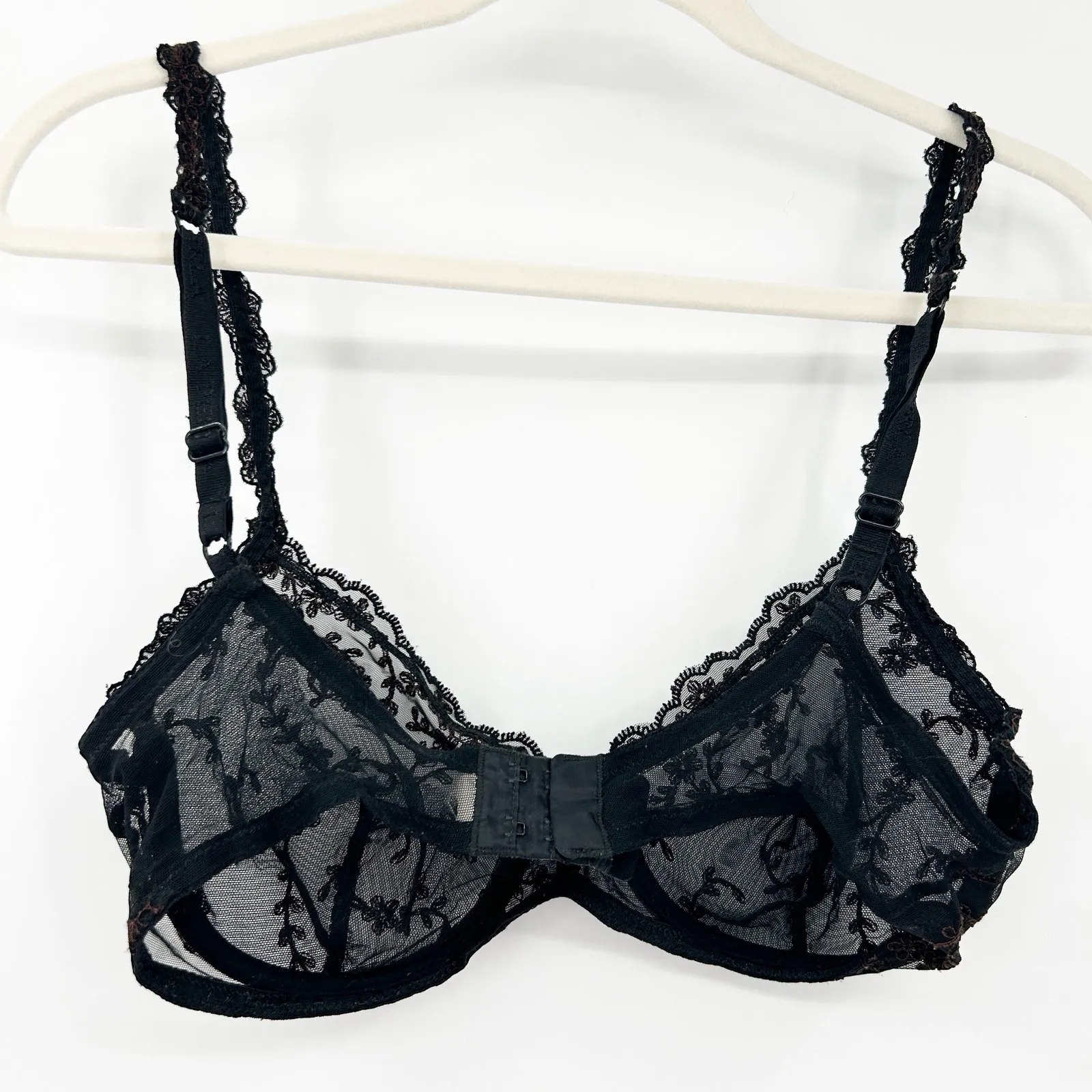 La Perla Vintage Lingerie Whimsigoth Sheer Lace Underwire Bra Size 36C Black - Image 9