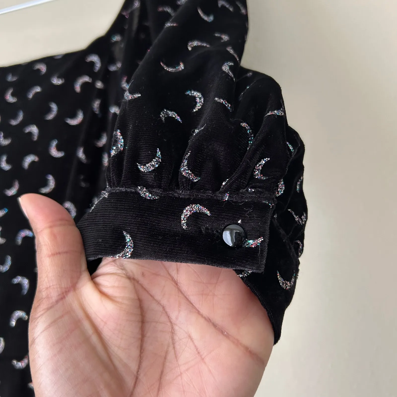 Altar'd State Black Velvet Silver Sparkly Crescent Moon Cutout Dress Size Small - Image 8