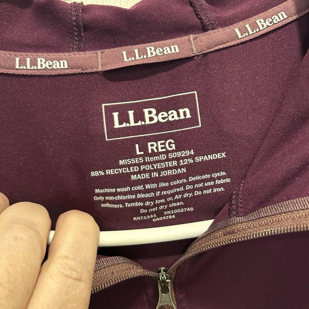 LL Bean Shirt Womens Large Maroon Performance Stretch Hooded Thumb Hole Outdoors Red - Image 5