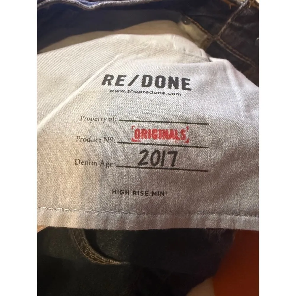 Re/Done Originals Denim High Rise Mini Skirt in Dark Wash Sz. 26 - Image 5