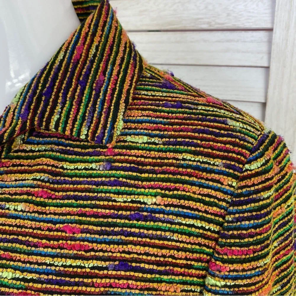 Lee Dong Soo Space Dye Chenille Full Zip Blazer Jacket Yellow Multi Large - Image 7