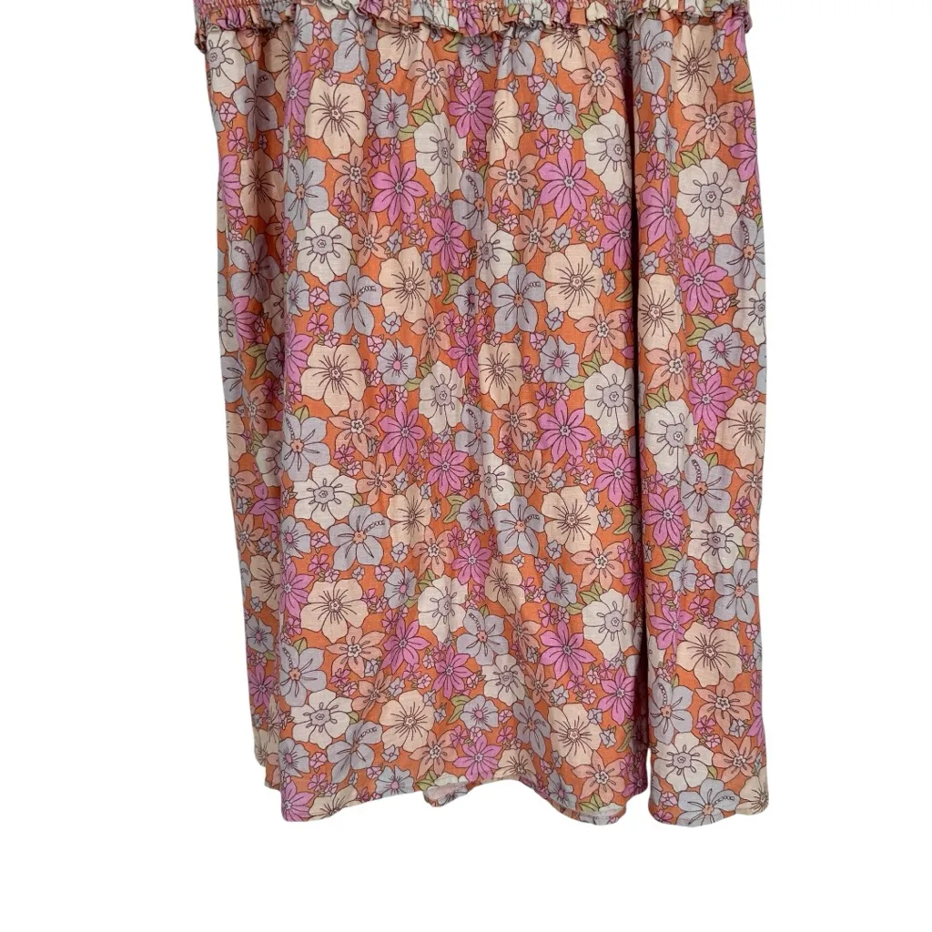 Sunday Best Floral Babydoll Dress size Large Smocked Aritzia Puff Cap Sleeves Orange - Image 6