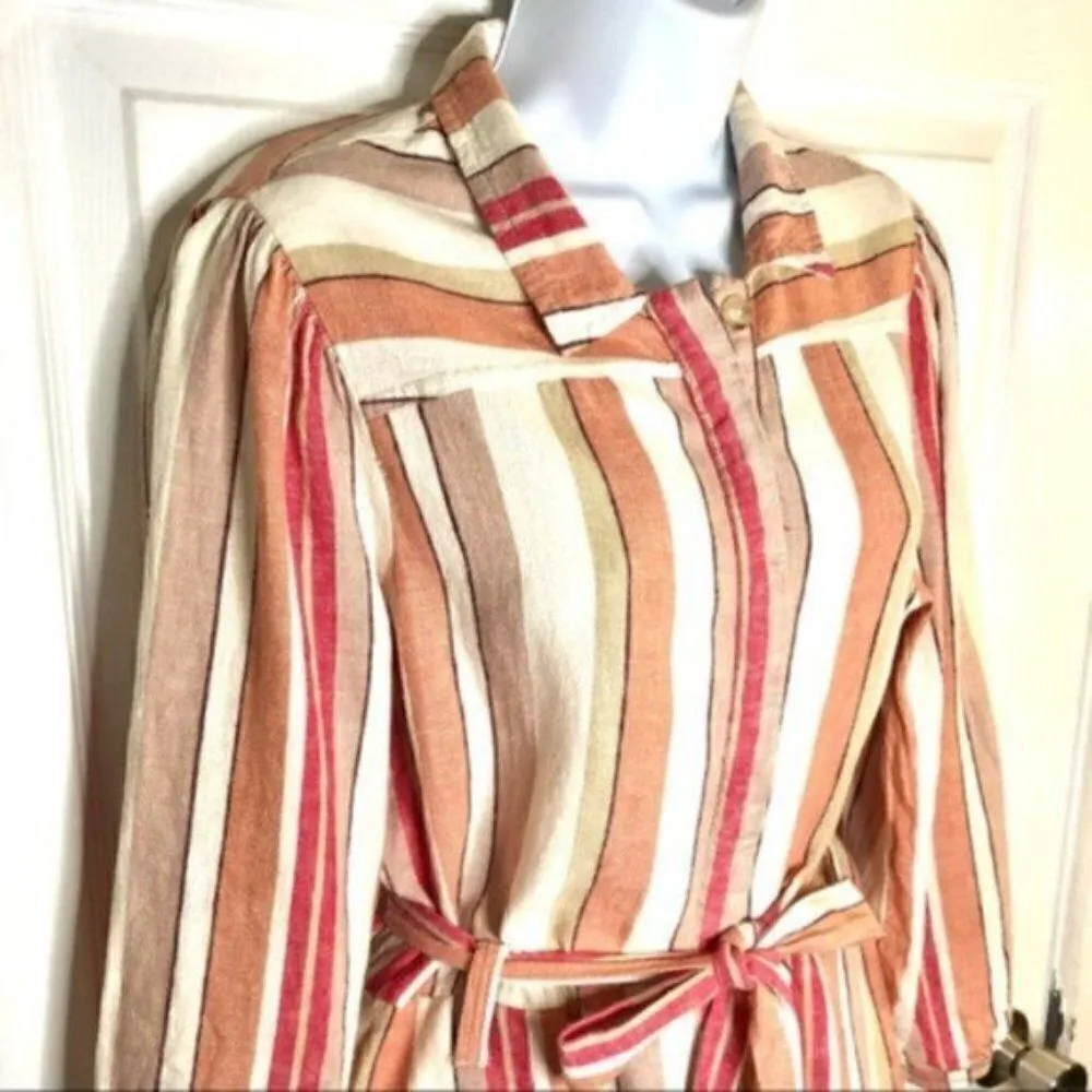 Francesca’s Coco & Jaimeson Brand Rosy Stripe Belted Linen Romper Cream Pink M Red Size M - Image 8