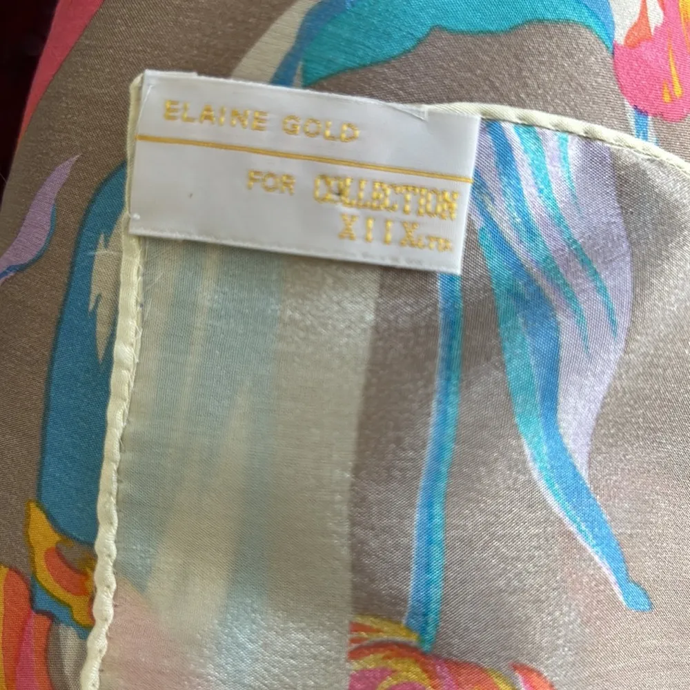 Rectangular Pastel Silk Tulip Print Collection XIIX Scarf Tan - Image 4