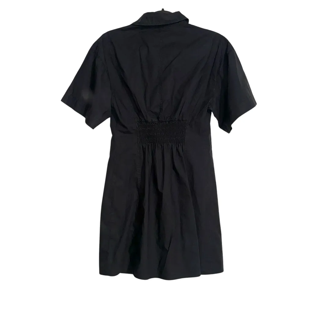 Frame Organic Cotton Smocked Back Black Short Sleeve Mini Shirt Dress MEDIUM - Image 4