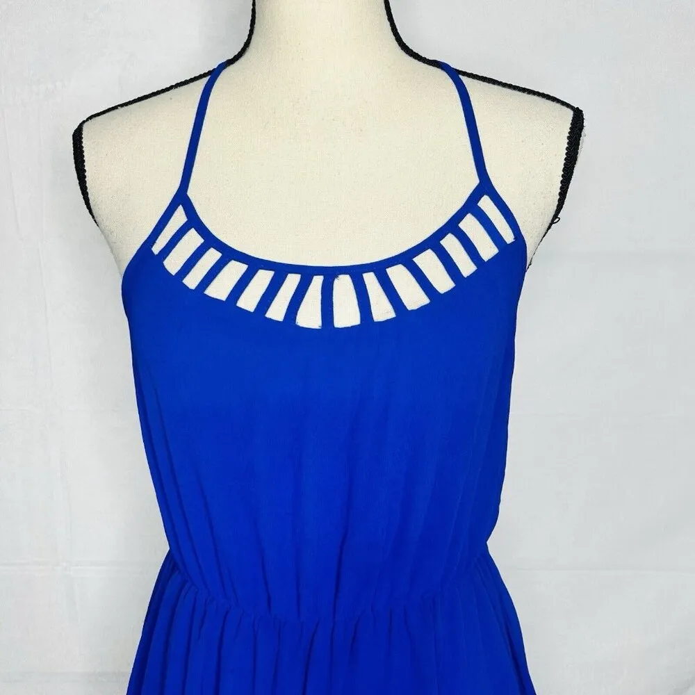 YA Los Angeles Royal Blue Silk Blend Sleeveless Dress Sz M Cut Elastic Waist - Image 2