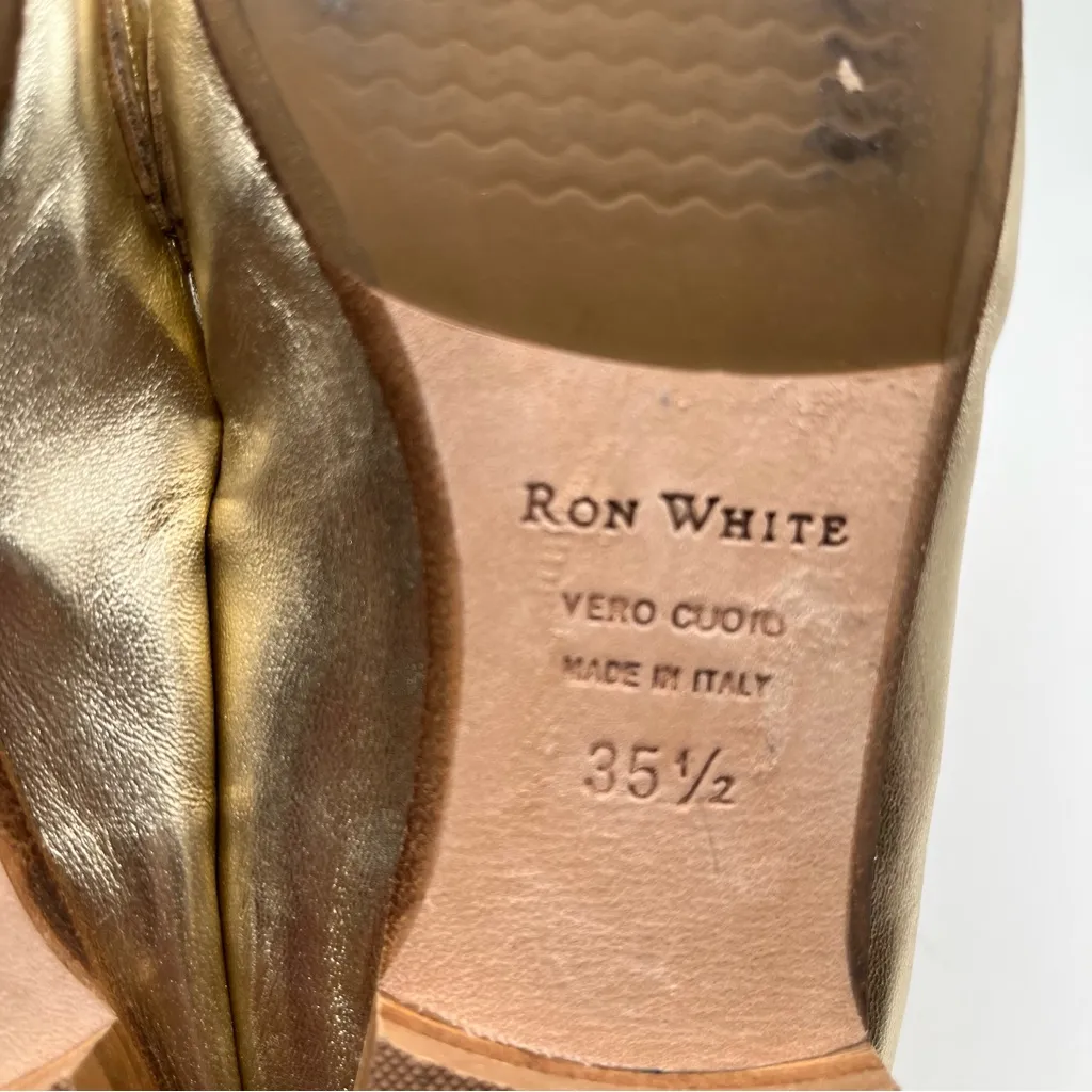 EUC RON WHITE Fibi Metallic Gold Leather Flat Loafers In Onyx size 35.5 US 5 - Image 10