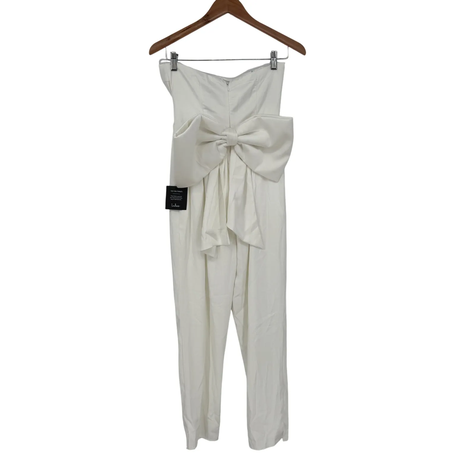 Lulus Beloved Bliss Ivory Strapless Slim Leg Bow Jumpsuit Size S - Image 9